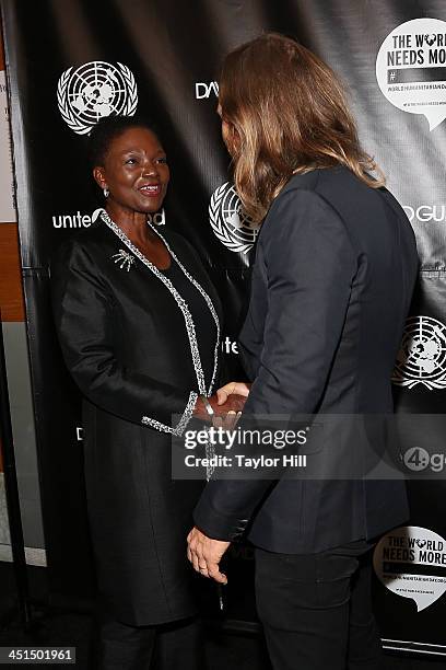 David Guetta and Valerie Amos attend the David Guetta "One Voice" Music Video Premiere at United Nations on November 22, 2013 in New York City.