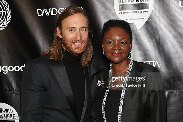 David Guetta and Valerie Amos attend the David Guetta "One Voice" Music Video Premiere at United Nations on November 22, 2013 in New York City.