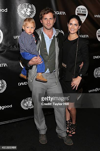 Noah Rev Maurer, actor Josh Lucas, and author Jessica Hernandez attend the David Guetta "One Voice" Music Video Premiere at United Nations on...