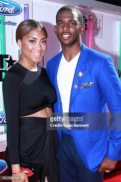 Jada Crawley and Chris Paul arrived at the BET & Make A Wish Foundation Recipient Wish To Attend BET Awards Red Carpet Arrivals on June 29, 2014 in...