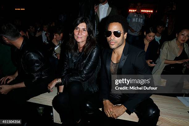Emmanuelle Alt and Lenny Kravitz attend the Saint Laurent show as part of the Paris Fashion Week Menswear Spring/Summer 2015 on June 29, 2014 in...
