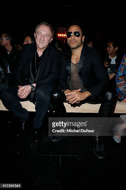 Francois Henri Pinault and Lenny Kravitz attend the Saint Laurent show as part of the Paris Fashion Week Menswear Spring/Summer 2015 on June 29, 2014...