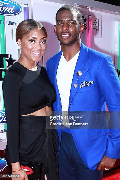 Jada Crawley and Chris Paul arrived at the BET & Make A Wish Foundation Recipient Wish To Attend BET Awards Red Carpet Arrivals on June 29, 2014 in...