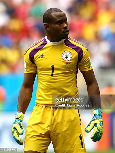 Vincent Enyeama of Nigeria looks on during the 2014 FIFA World Cup Brazil Round of 16 match between France and Nigeria at Estadio Nacional on June...
