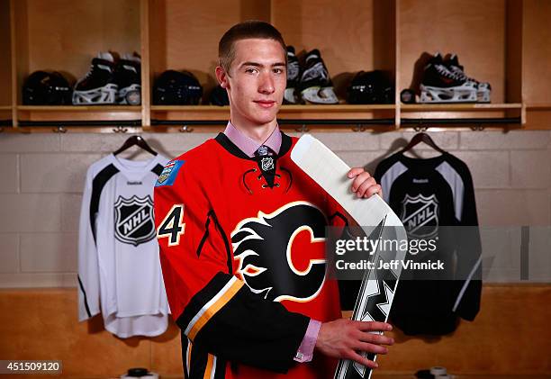 Mason McDonald, 34th overall pick of the Calgary Flames, poses for a portrait during the 2014 NHL Entry Draft at Wells Fargo Center on June 28, 2014...