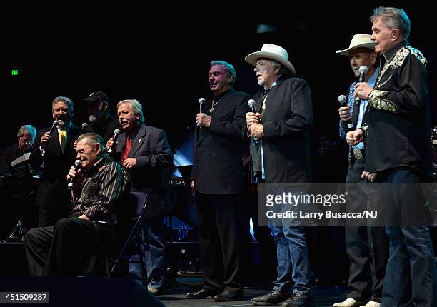 Larry Gatlin, Stonewall Jackson, John Conlee, Jim Ed Brown, Bobby Bare, Jimmy C. Newman, and Bill Anderson perform during Playin' Possum! The Final...