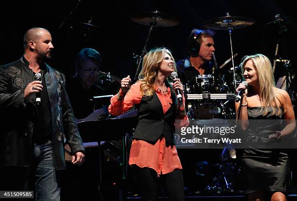 Eric Lee Beddingfield, Rhonda Vincent, and Lisa Matassa perform during Playin' Possum! The Final No Show Tribute To George Jones - Show at...