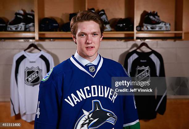 Thatcher Demko, 36th overall pick of the Vancouver Canucks, poses for a portrait during the 2014 NHL Entry Draft at Wells Fargo Center on June 28,...
