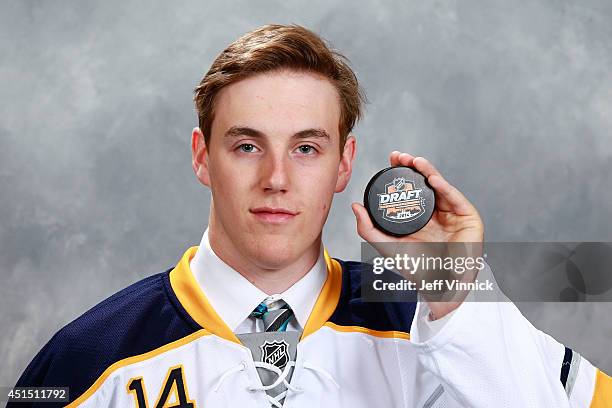 Brycen Martin, 74th overall pick of the Buffalo Sabres, poses for a portrait during the 2014 NHL Entry Draft at Wells Fargo Center on June 28, 2014...