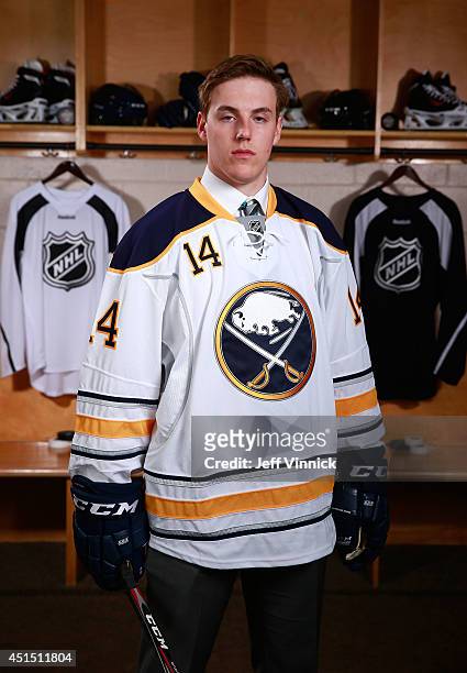 Brycen Martin, 74th overall pick of the Buffalo Sabres, poses for a portrait during the 2014 NHL Entry Draft at Wells Fargo Center on June 28, 2014...