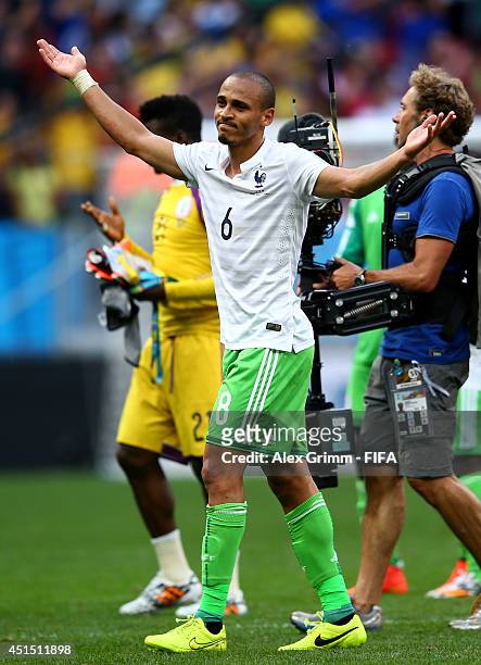 Peter Odemwingie of Nigeria reacts after the 0-2 defeat in the 2014 FIFA World Cup Brazil Round of 16 match between France and Nigeria at Estadio...