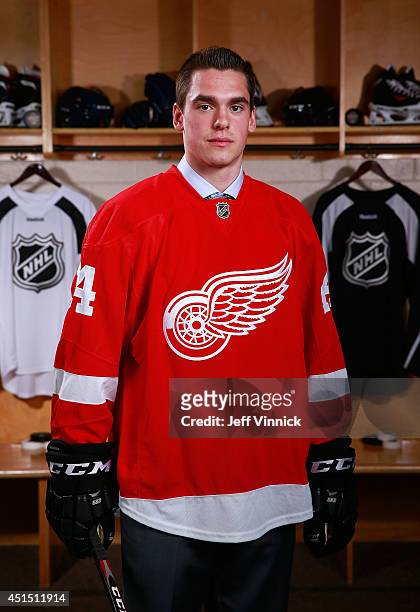 Dominic Turgeon, 63rd overall pick of the Detroit Red Wings, poses for a portrait during the 2014 NHL Entry Draft at Wells Fargo Center on June 28,...