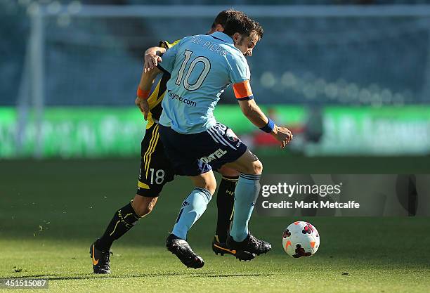 Alessandro Del Piero of Sydney is challenged by Ben Sigmund of the Phoenix during the round seven A-League match between Sydney FC and the Wellington...