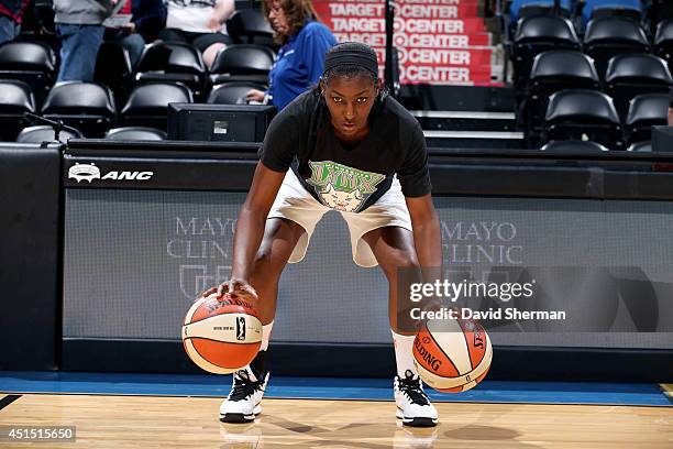 Monica Wright of the Minnesota Lynx warms up before a game against the Australian Opals on May 5, 2014 at Target Center in Minneapolis, Minnesota....