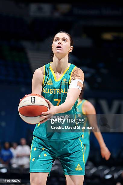 Cayla Francis of the Australian Opals attempts a free throw against the Minnesota Lynx on May 5, 2014 at Target Center in Minneapolis, Minnesota....