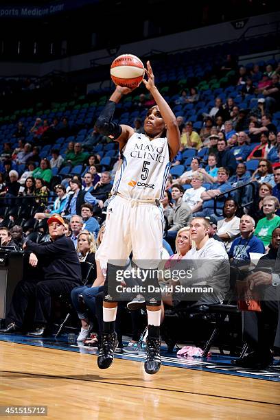 Tan White of the Minnesota Lynx shoots against the Australian Opals on May 5, 2014 at Target Center in Minneapolis, Minnesota. NOTE TO USER: User...