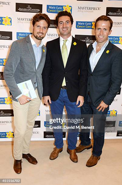 Stephen Bowman, Oliver Baines and Humphrey Berney arrive at The Masterpiece Marie Curie Party supported by Jaeger-LeCoultre and hosted by Heather...