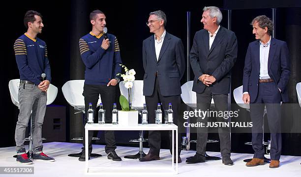 Dams Renault French driver Nicolas Prost and Swiss driver Sebastien Buemi speak with Renault Sport Technologies CEO Patrice Ratti , CEO of Dams and...