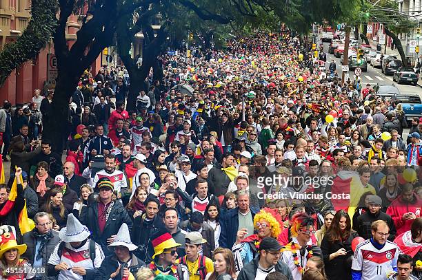 Fans arrive prior to the 2014 FIFA World Cup Brazil Round of 16 match between Germany and Algeria at Beira Rio Stadium on June 30, 2014 in Porto...