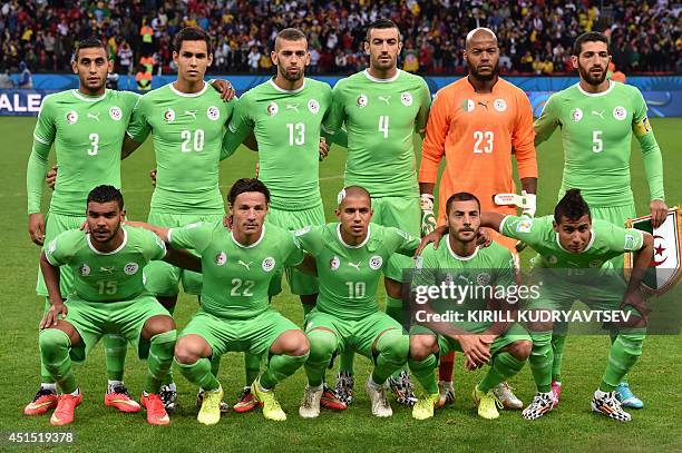 Algeria's national team Algeria's defender Faouzi Ghoulam, Algeria's defender Aissa Mandi, Algeria's forward Islam Slimani, Algeria's defender Essaid...