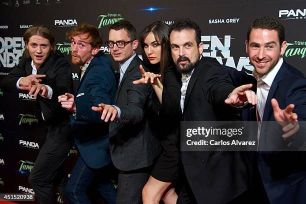 Actors Jaime Olias, Daniel Perez Prada, Elijah Wood, Sasha Grey, director Nacho Vigalondo and actor Ivan Gonzalez attend the "Open Windows" premiere...