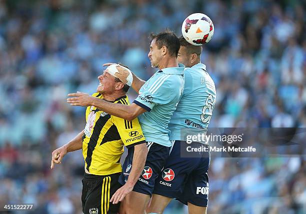 Nikola Petkovic of Sydney and Ben Sigmund of the Phoenix compete for the ball during the round seven A-League match between Sydney FC and the...