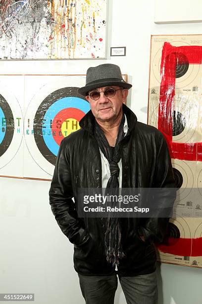 Lyricist/singer Bernie Taupin with his artwork at A Conversation With Bernie Taupin at The GRAMMY Museum on November 22, 2013 in Los Angeles,...