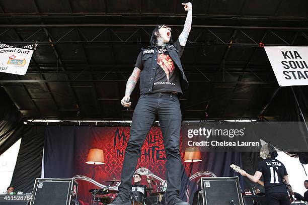 Vocalist Chris Motionless of Motionless in White performs during the Vans Warped Tour on June 22, 2014 in Ventura, California.