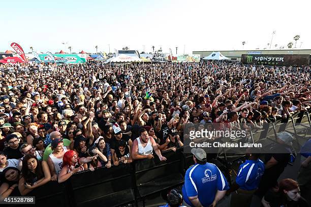 View of the audience as The Ghost Inside performs during the Vans Warped Tour on June 22, 2014 in Ventura, California.