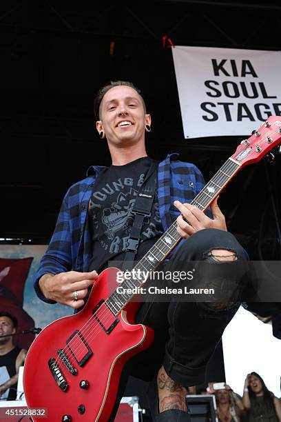 Vocalist Tyler "Telle" Smith of The Word Alive performs during the Vans Warped Tour on June 22, 2014 in Ventura, California.