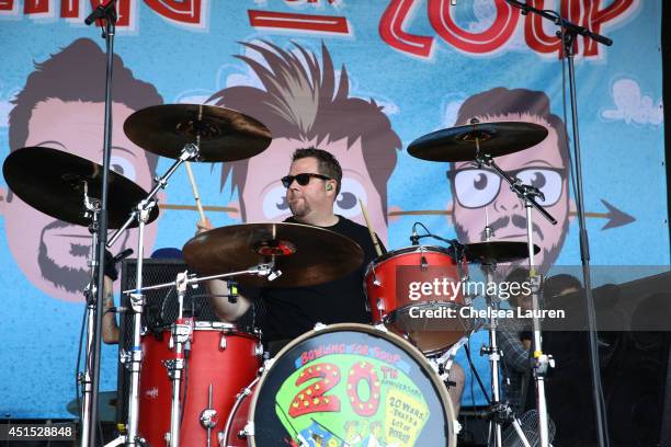 Drummer Gary Wiseman of Bowling For Soup performs during the Vans Warped Tour on June 22, 2014 in Ventura, California.