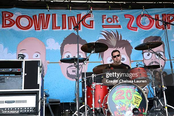 Drummer Gary Wiseman of Bowling For Soup performs during the Vans Warped Tour on June 22, 2014 in Ventura, California.