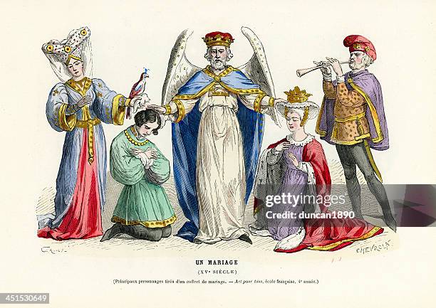 medieval wedding - couple proposal stock illustrations
