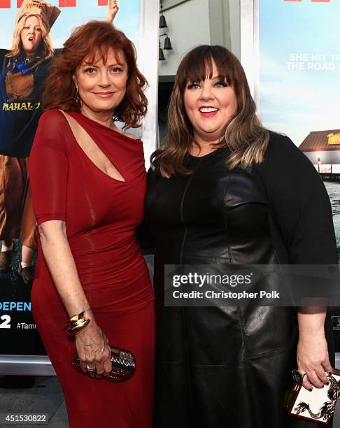 Actress Susan Sarandon and filmmaker Melissa McCarthy attend the "Tammy" Los Angeles premiere at TCL Chinese Theatre on June 30, 2014 in Hollywood,...