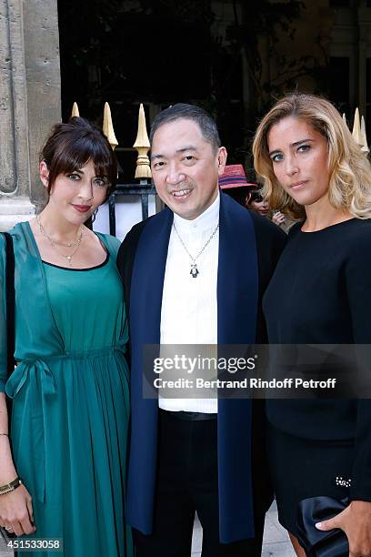 Singer Nolwenn Leroy, Qeelin jeweler Dennis Chan and Vahina Giocante attend the 'Qeelin' high Jewellery Exhibition opening Cocktail 'Mogoaku in...