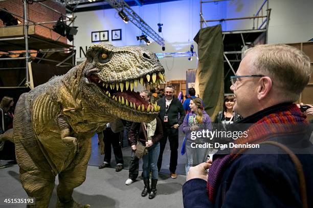 Rex scares the public on the hall floor of the 'Doctor Who 50th Celebration' event in the ExCeL centre on November 22, 2013 in London, England. The...