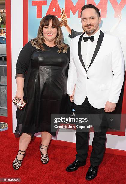 Actress Melissa McCarthy and husband director Ben Falcone arrive at the Los Angeles Premiere "Tammy" at TCL Chinese Theatre on June 30, 2014 in...