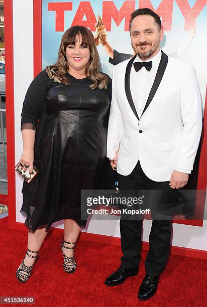 Actress Melissa McCarthy and husband director Ben Falcone arrive at the Los Angeles Premiere "Tammy" at TCL Chinese Theatre on June 30, 2014 in...