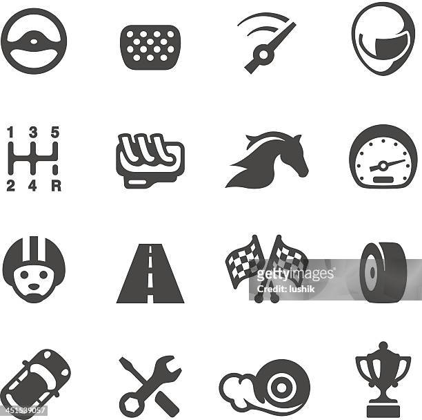 illustrazioni stock, clip art, cartoni animati e icone di tendenza di vector set di icone di auto da corsa - motori sport