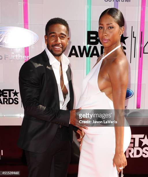 Omarion and Apryl Jones attend the 2014 BET Awards at Nokia Plaza L.A. LIVE on June 29, 2014 in Los Angeles, California.