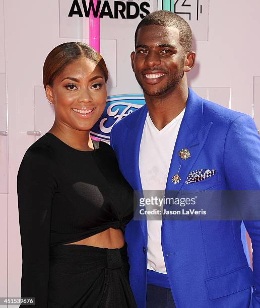 Player Chris Paul and wife Jada Crawley attend the 2014 BET Awards at Nokia Plaza L.A. LIVE on June 29, 2014 in Los Angeles, California.