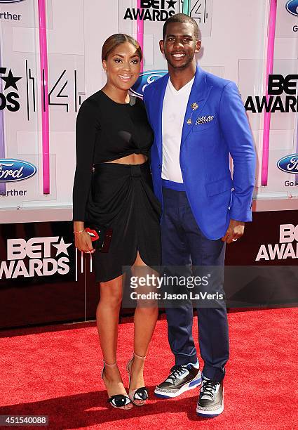 Player Chris Paul and wife Jada Crawley attend the 2014 BET Awards at Nokia Plaza L.A. LIVE on June 29, 2014 in Los Angeles, California.