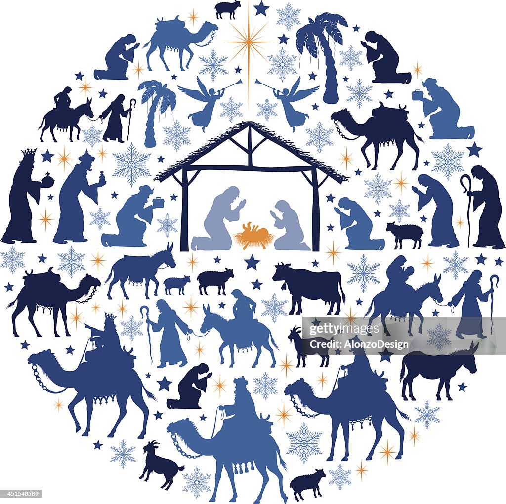 Creche Collage Crèche De Noël Collage Illustration - Getty Images