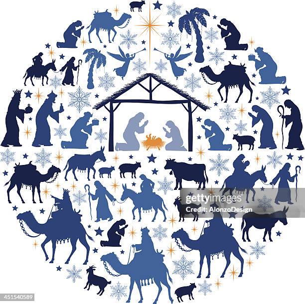 illustrazioni stock, clip art, cartoni animati e icone di tendenza di natività collage - natività