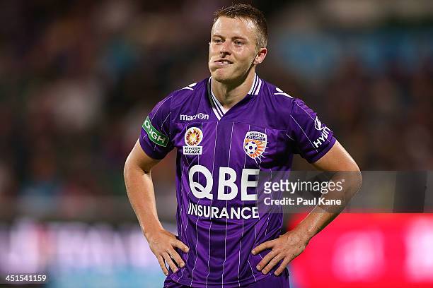 Scott Jamieson of the Glory looks on during the round seven A-League match between Perth Glory and the Central Coast Mariners at nib Stadium on...