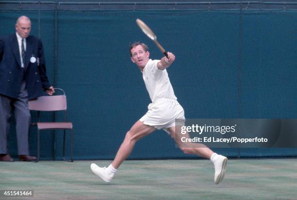 Rod Laver of Australia in action during the Wimbledon Pro tennis tournament, circa August 1967. Laver beat countryman Ken Rosewall in the Final in...