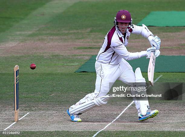 Robert Newton of Northamptonshire hits out during day three of the LV County Championship match between Middlesex and Northamptonshire at Lord's...