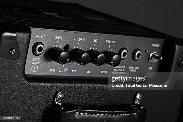 Detail of the control knobs on a Blackstar HT Metal 1 valve combo amp, taken on November 19, 2013.