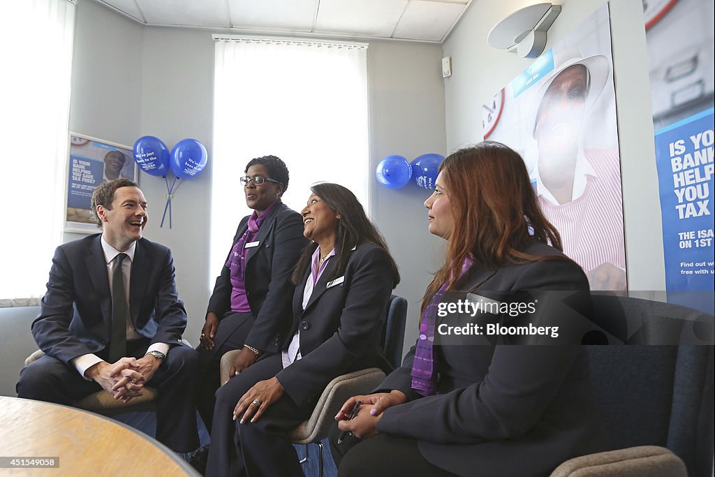 U.K. Chancellor Of The Exchequer George Osborne Visits A Halifax Bank Branch