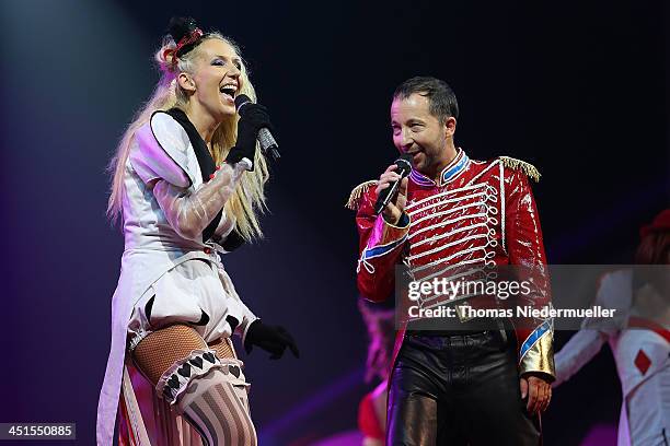 Dj Bobo and his wife Nancy Baumann performs during his premiere show 'Circus' at Europapark on November 23, 2013 in Rust, Germany.